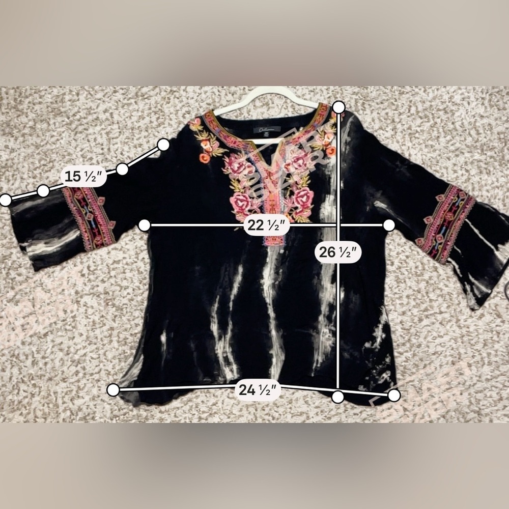 Calessa Black Embroidered Tunic Top Floral Tie Dye Boho Artsy Western Indie 2X - Picture 4 of 10